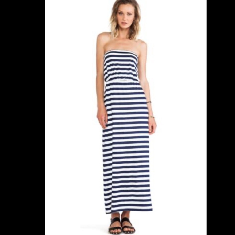 SUSANA MONACO Turkoise White Stripe Strapless Maxi Dress S
